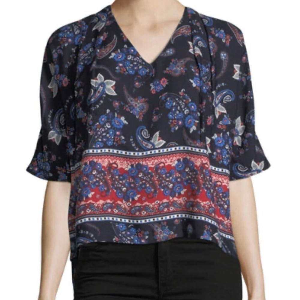 Collective Concepts V Neck Paisley Blouse Top Side Tie Medium NEW. 245